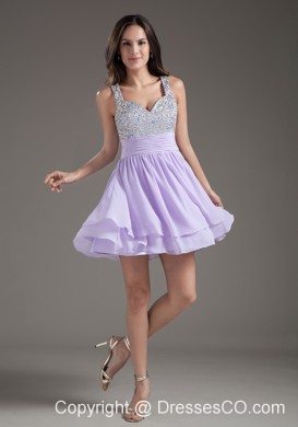Perfect A-Line Straps Short Lilac Prom Dress with Beading