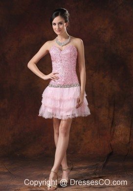 Sequin And Tulle Neckline Mini-length Beaded Decorate Waist Prom / Homecoming Dress