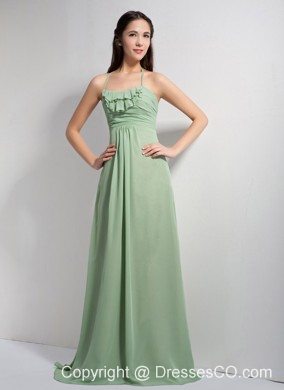 Apple Green Empire Halter Brush Train Chiffon Ruched Prom Dress