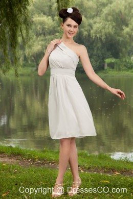 Grey Empire One Shoulder Knee-length Chiffon Prom Dress
