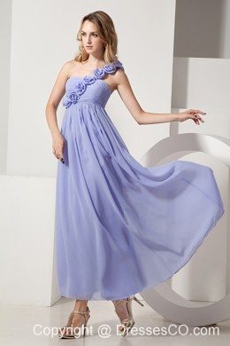 Lilac A-line One Shoulder Hand Made Flowers Prom Dress Ankle-length Chiffon