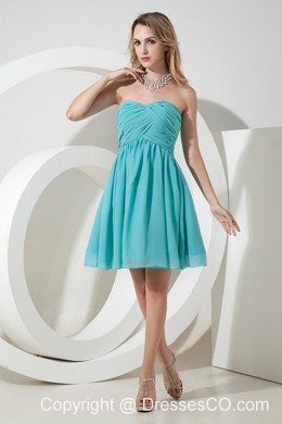 Turquoise A-line / Princess Ruched Dama Dress For Quinceanera Chiffon