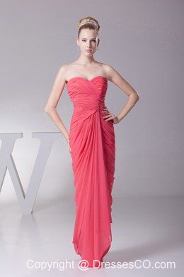 Coral Red Prom Dress With Chiffon Ruched Bodice and Sweetheart