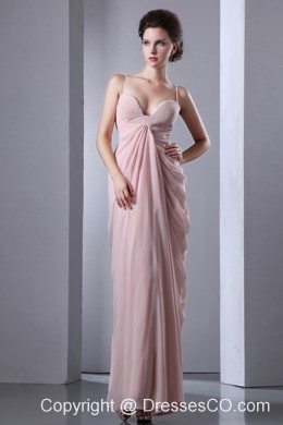 Baby Pink Column Spaghetti Straps Prom Dress Long Chiffon