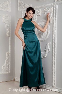 Peacock Green Evening Dress For Custom Made Empire Scoop Ankle-length Taffeta Beading