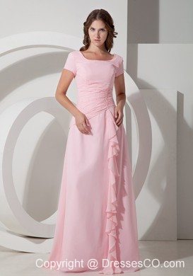 Baby Pink Empire Square Long Chiffon Beading Prom Dress