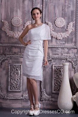 Customize Column / Sheath One Shoulder Knee-length Sequin Wedding Dress