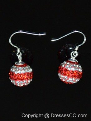 Red and White Rhinestone Luxurious Round Earrings