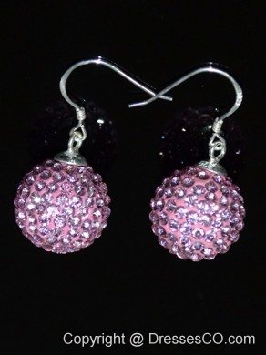 Round Baby Pink Luxurious Rhinestone Earrings