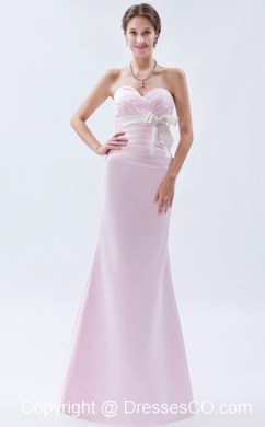 Baby Pink Mermaid Long Satin Bow Prom Dress