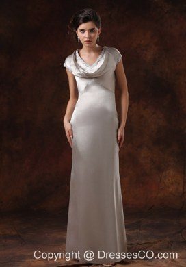 Sliver V-neck Prom Dress With Short Sleeves
