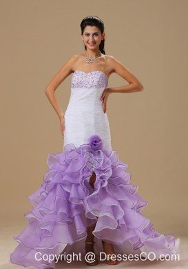 Mermaid Beaded Decorate Bust Hand Made Flower and Ruffles Ruch White and Purple Organza Prom / Evening Dress