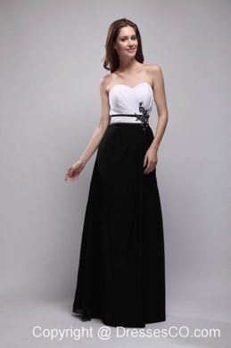 Black And White Column Long Chiffon Appliques Prom / Evening Dress