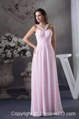 Beautiful Beading V-neck long Pink Column Prom Dress