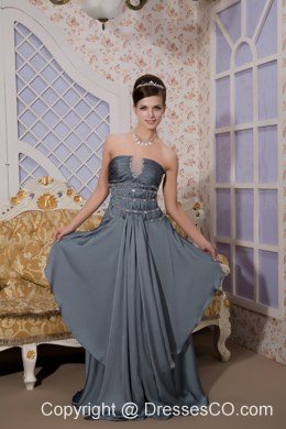 Grey Empire Strapless Brush Train Elastic Woven Satin Beading Prom / Evening Dress