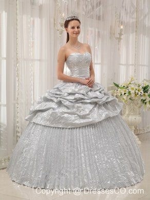 Silver Ball Gown Long Appliques Quinceanera Dress