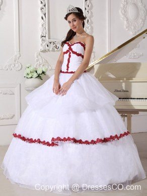 White And Wine Red Ball Gown Long Organza Appliques Quinceanera Dress