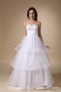 Elegant A-line Strapless Long Satin And Organza Layers Wedding Dress