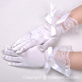 Chic Lycra Fingertips Wrist Length Bridal Gloves With Bow
