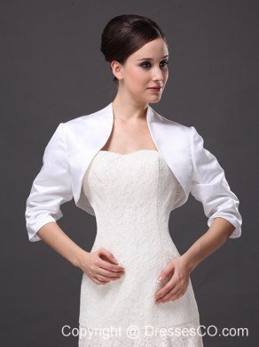 Custom Made White High-neck Jacket With 1/2 Sleeves For Wedding