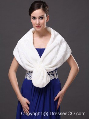 Faux Fur Fashionable V-Neck White Wedding Party and Prom or Cocktail Wedding Wrap