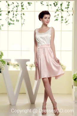 Scoop Bridesmaid Dress With White And Baby Pink Mini-length