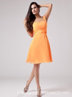 Simple Orange Red One Shoulder Bridesmaid Dress With Sash and Ruching Chiffon