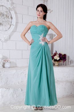 Turquoise Empire Appliques Bridesmaid Dress Ankle-length Chiffon