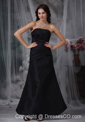 Black A-line Strapless Ankle-length Satin Ruched Bridesmaid Dress