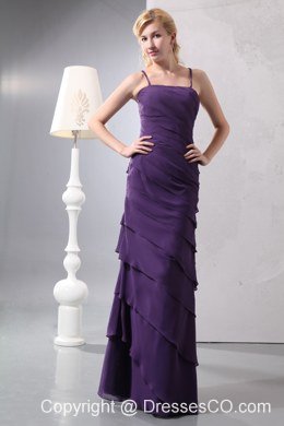 Unique Dark Purple Column Straps Prom Dress Long Chiffon Ruffled Layers