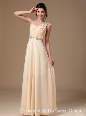 Light Yellow One Shoulder Empire Beaded Decorate Shoulder Prom Dress 2013