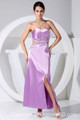 Beading Decorate Bodice High Slit Neckline Ankle-length Lavender Prom Dress 2013