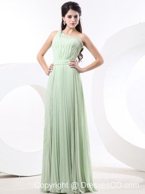 Apple Green Empire Prom Dress With Pleat Chiffon One Shoulder For Custom Made