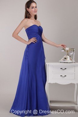 Royal Blue Empire Long Chiffon Ruche Prom Dress