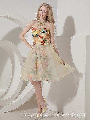 Colorful Knee-length Printing Short Prom Dress With Beading