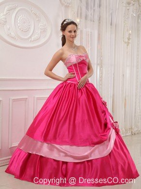 Elegant Ball Gown Long Satin Appliques With Beading Quinceanera Dress