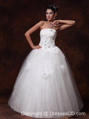 Strapless Beaded Long A-line Tulle Wedding Dress For Custom Made