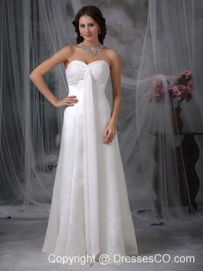 Simple Column / Sheath Long Satin Ruched Wedding Dress