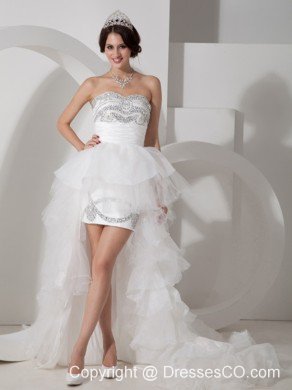 Lovely Column High-low Tulle Beading Wedding Dress
