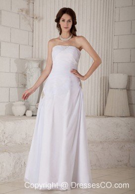 Simple Column Strapless Long Chiffon Beading And Ruching Wedding Dress