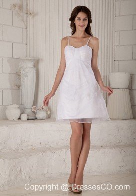 Cute A-line / Princess Spaghetti Straps Mini-length Organza Appliques Wedding Dress