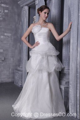 White A-line / Princess Strapless Long Organza And Taffeta Hand Flower Wedding Dress
