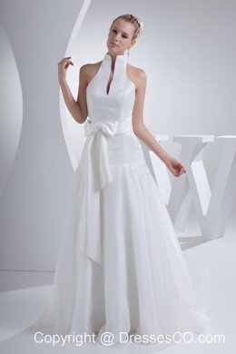 Halter Top Sash A-line Organza Wedding Dress