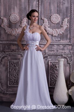 Lovely Empire One Shoulder Court Train Chiffon Ruching Wedding Dress