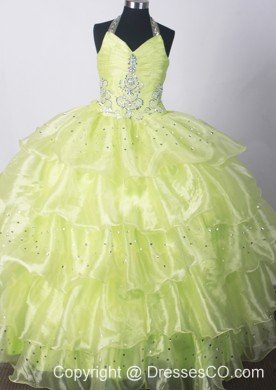 Fashionable Yellow Green Little Girl Pageant DressWith Beading and Ruffled Layers