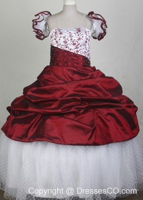 New Custom Made Embroidery Red and White Flower Girl Pageant Dress