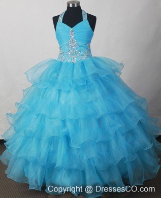 Halter Beading And Ruffled Layers For Lovely Little Girl Pageant Dresses