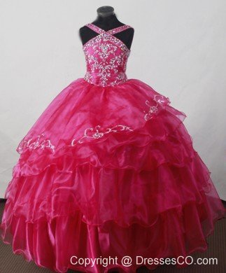 Little Girl Pageant DressWith V-neck and Beading