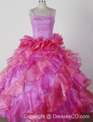 Brand New Ball Gown Little Girl Pageant Dress Beading And Ruffles Spaghetti Straps Long