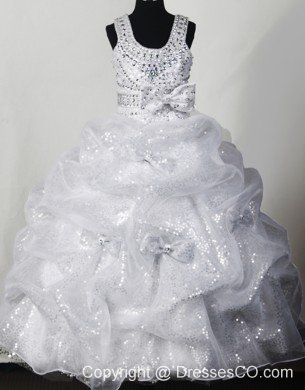 Beading Bowknot Organza And Sequin Fashionable Ball Gown Little Girl Pageant Dress Scoop Long